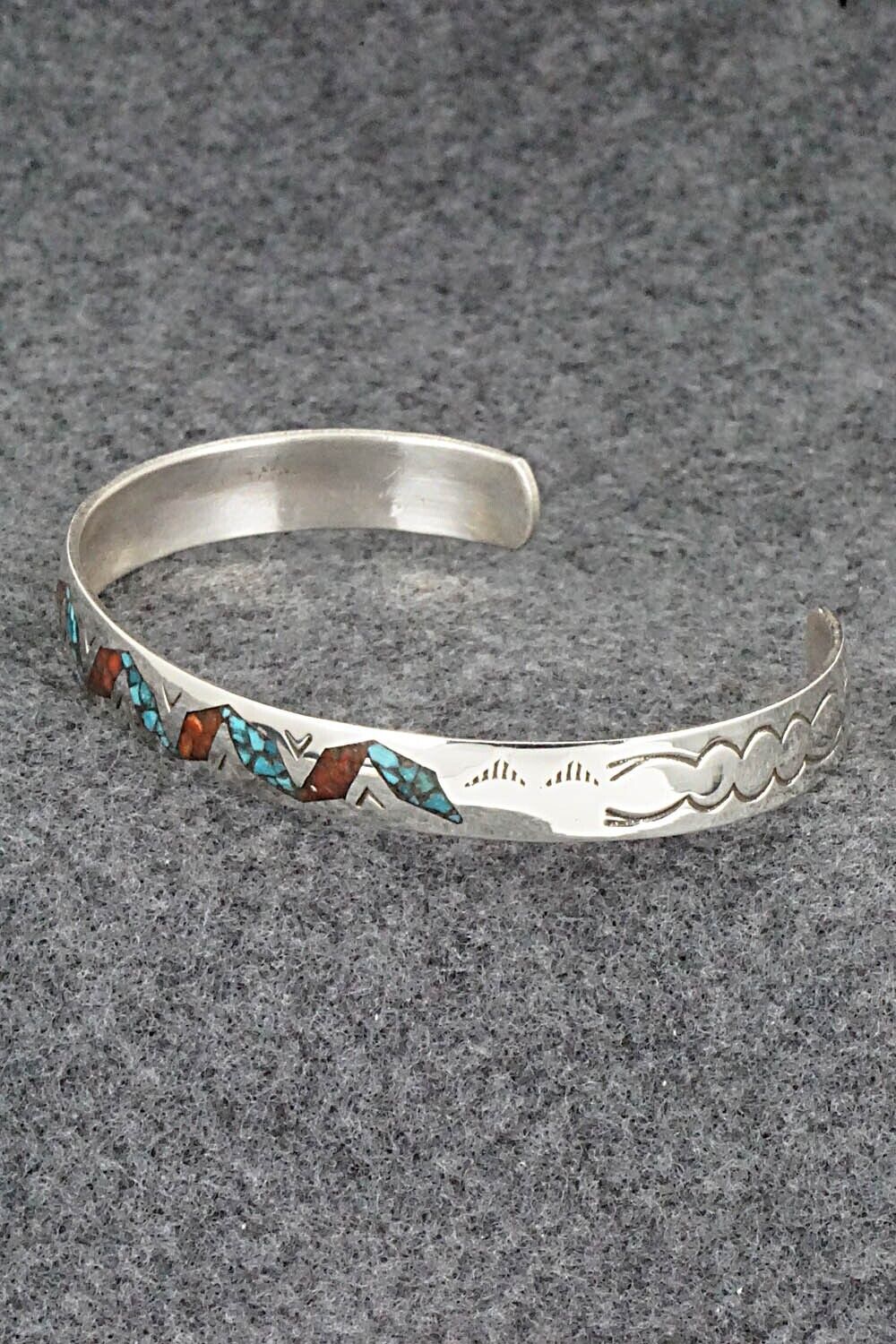 Turquoise, Coral and Sterling Silver Bracelet - Joleen Yazzie