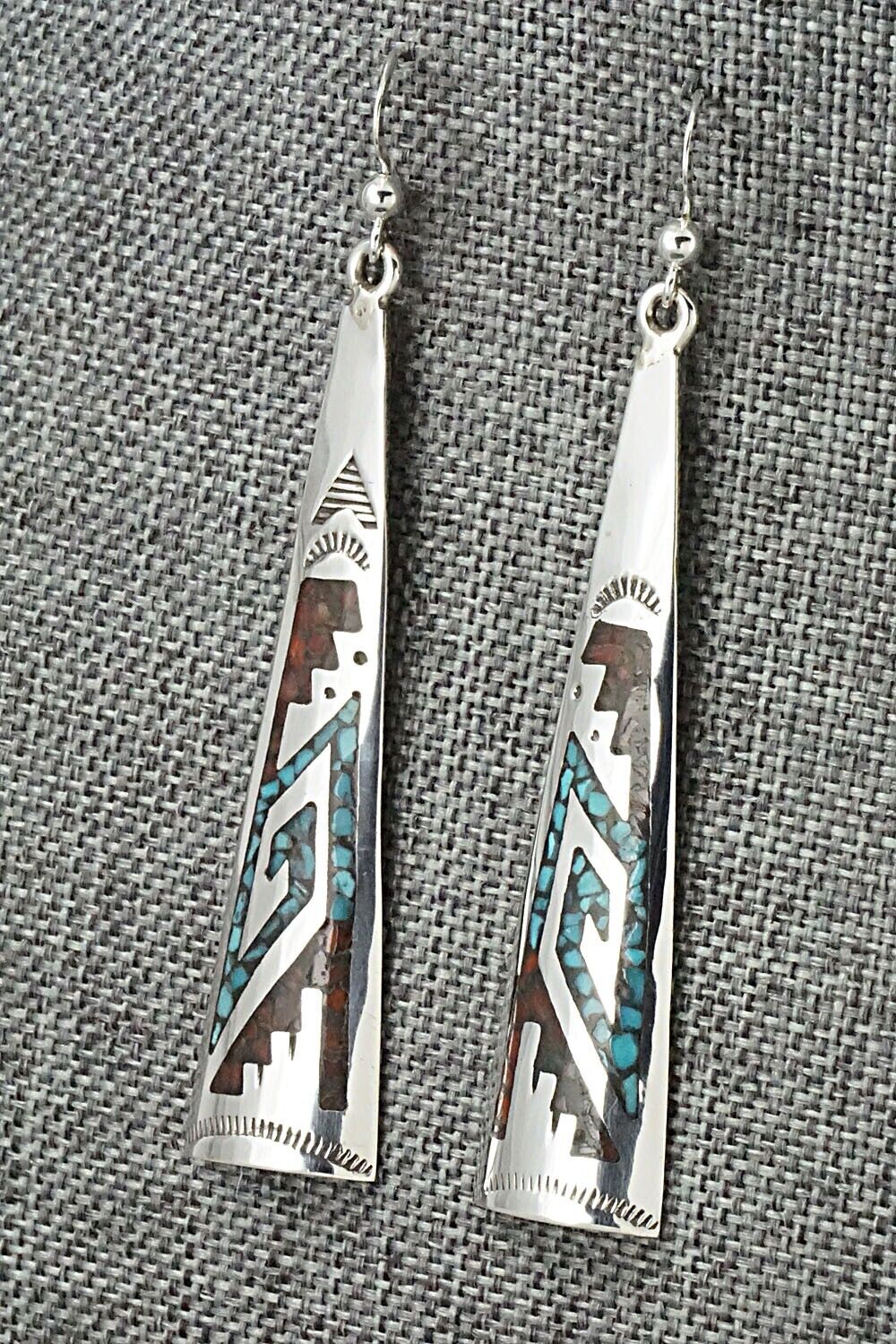 Turquoise, Coral & Sterling Silver Earrings - Jolene Yazzie