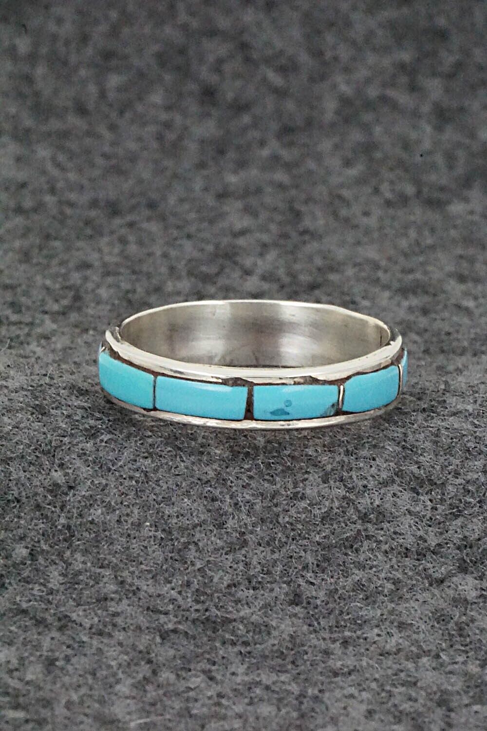 Turquoise & Sterling Silver Inlay Ring - Zenia Kyustewa - Size 10.5