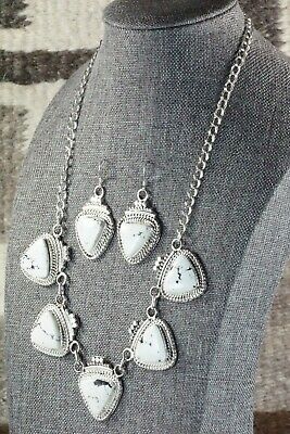 Navajo White Buffalo & Sterling Silver Necklace and Earrings Set - Tom Lewis
