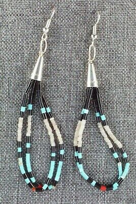 Turquoise, Shell, Jet & Sterling Silver Earrings - Esquipula Tenorio