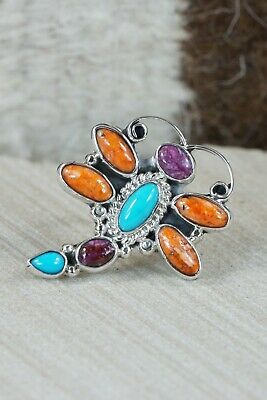Spiny Oyster & Sterling Silver Dragonfly Ring - Bobby Platero - Size 5.5