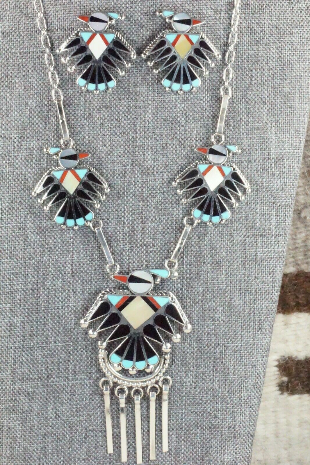 Turquoise, Mother of Pearl & Sterling Silver Inlay Jewelry Set - Adrian Wallace - High Lonesome Trading