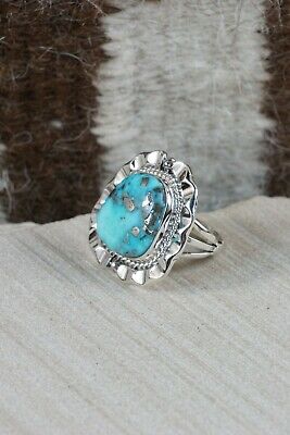 Navajo Turquoise and Sterling Silver Ring - Samuel Yellowhair - Size 8.25