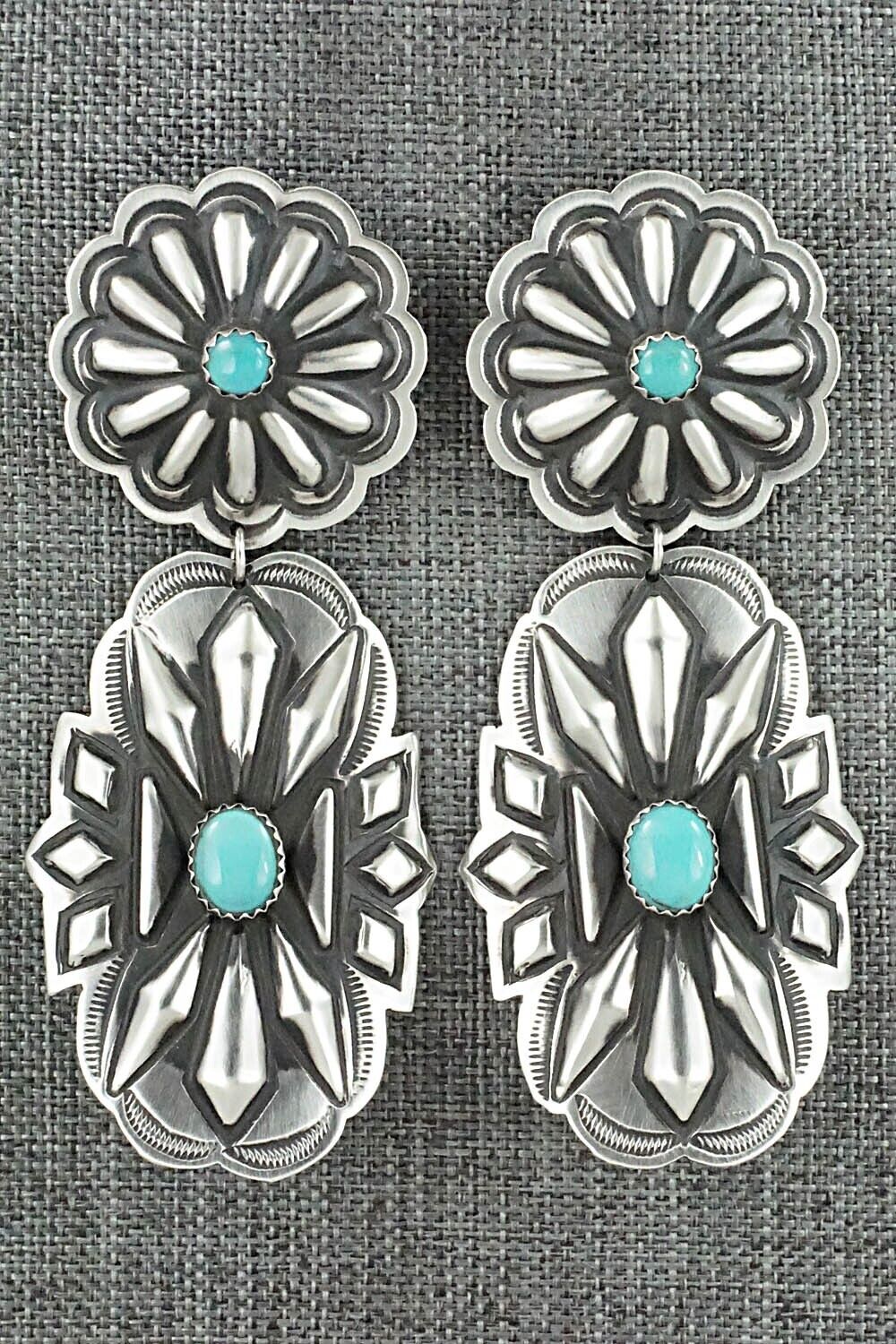 Turquoise & Sterling Silver Earrings - Leander Tahe
