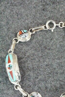 Turquoise, Coral & Sterling Silver Link Bracelet - Patty Edaakie