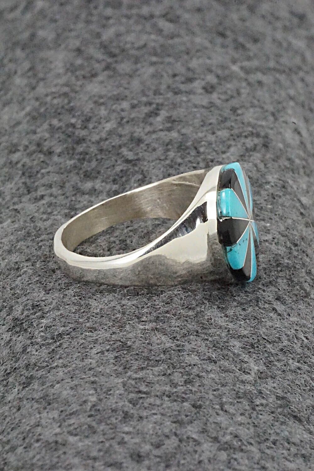 Turquoise, Onyx & Sterling Silver Ring - Johnson Laweka - Size 10