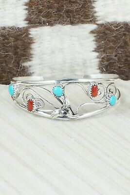 Turquoise, Coral & Sterling Silver Bracelet - Max Calladitto