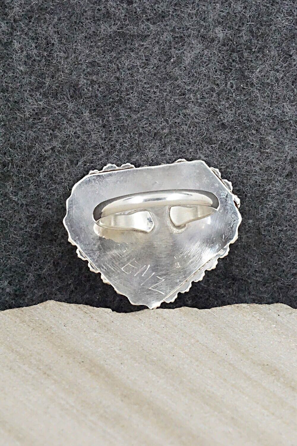 Spiny Oyster, Turquoise & Sterling Silver Inlay Ring - Evelyn Makee - Size 8