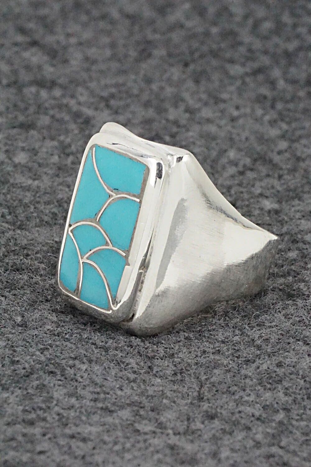 Turquoise & Sterling Silver Inlay Ring - Orena Leekya - Size 10