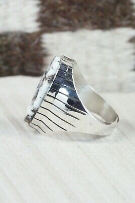 Navajo White Buffalo & Sterling Silver Ring - Ray Jack - Size 12.75