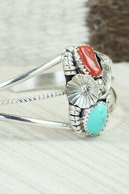 Turquoise, Coral & Sterling Silver Bracelet - Michael Calladitto