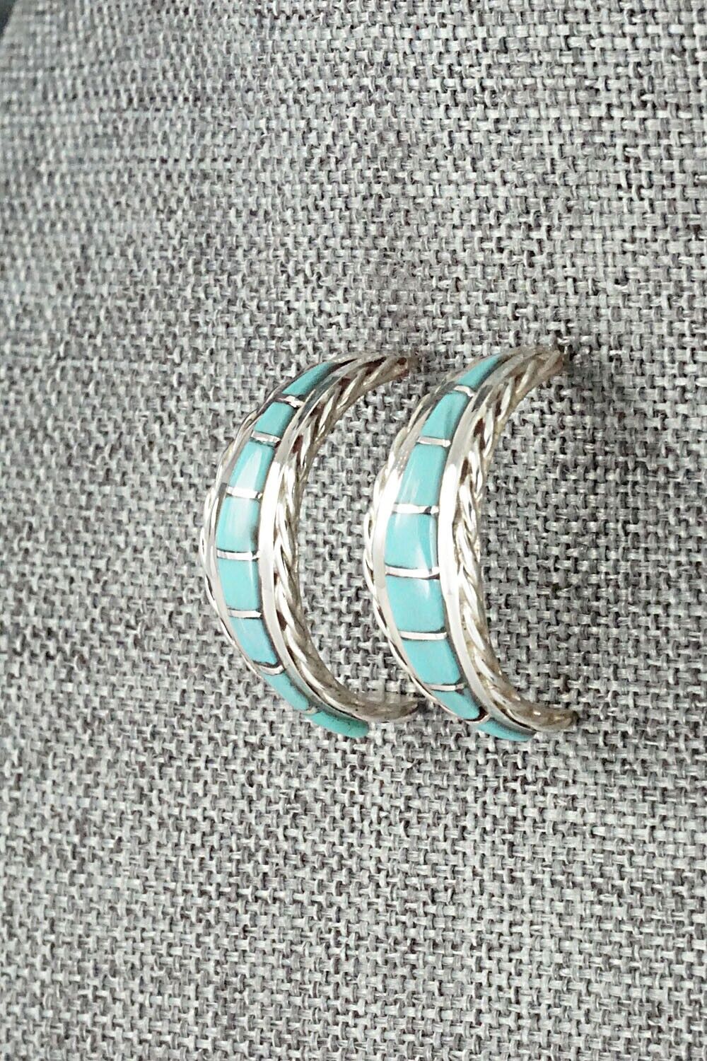 Turquoise & Sterling Silver Hoop Earrings - Malcolm Chavez