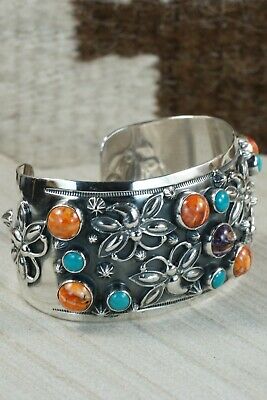 Navajo Sterling Silver & Spiny Oyster and Turquoise Bracelet - Raymond Delgarito