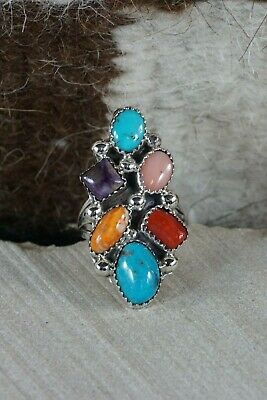 Navajo 6 Multi Stone and Sterling Silver Ring - Roberta Begay - Size 7 - High Lonesome Trading