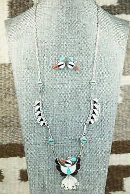 Multi Stone & Sterling Silver Inlay Necklace and Earrings Set - Leavus Ahiyite