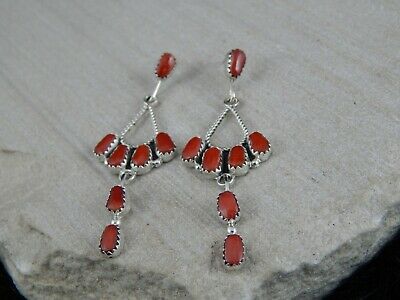 Zuni Coral & Sterling Silver Earrings - Claudine Penketewa - High Lonesome Trading