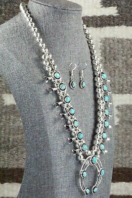 Turquoise & Sterling Silver Squash Blossom and Earrings - Phil Garcia