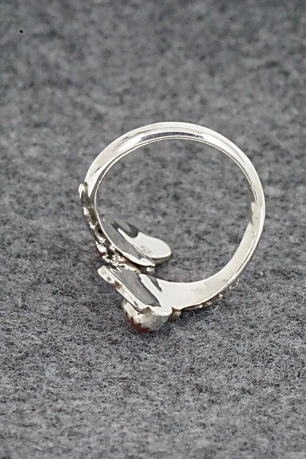 Coral and Sterling Silver Ring - Etta Belin - Size 8.5