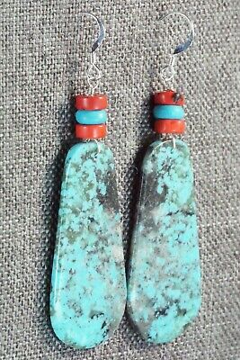 Turquoise, Coral & Sterling Silver Earrings - Lupe Lovato