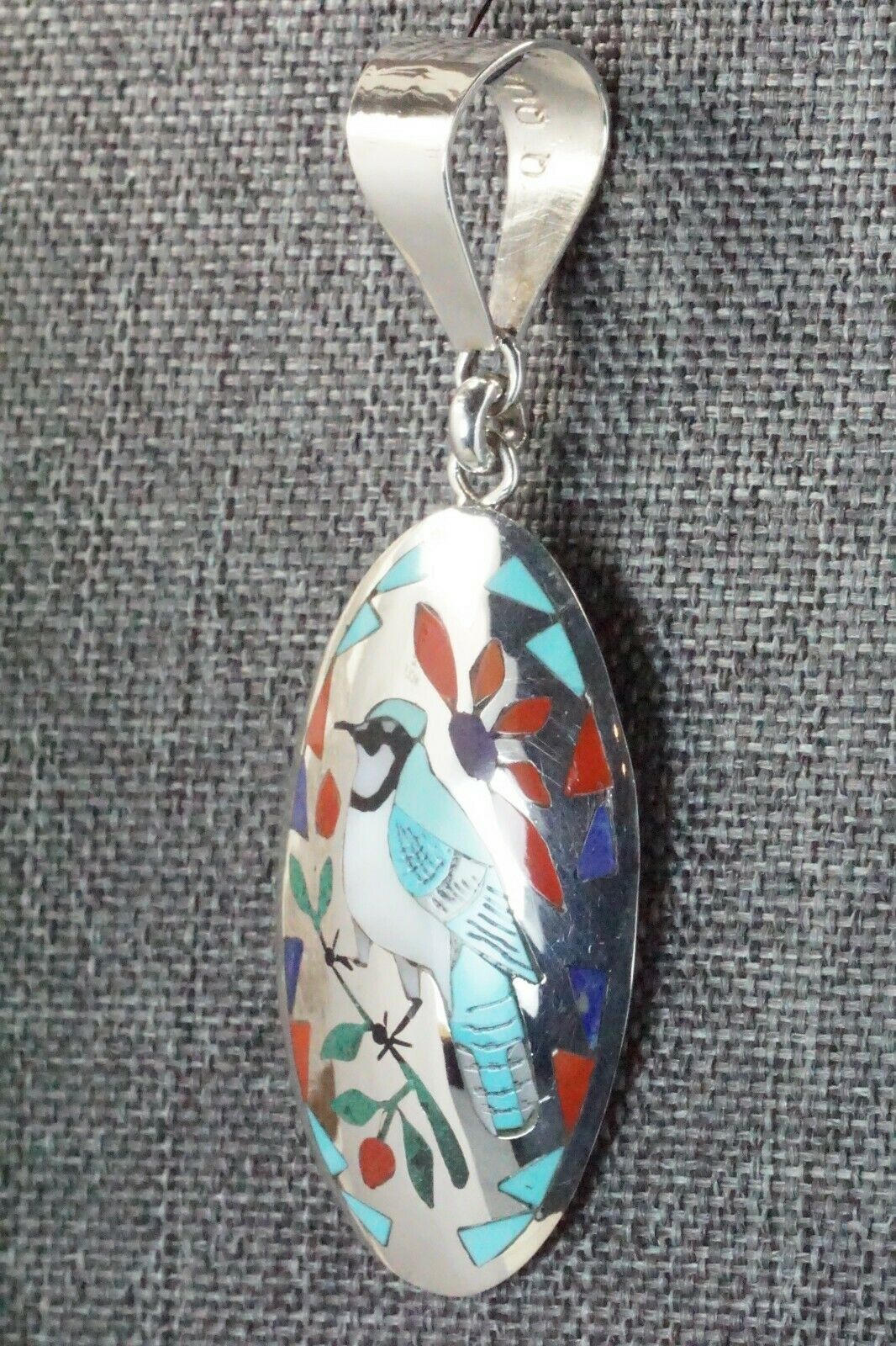 Inlay Turquoise Bluebird & Sterling Silver Pendant - Quintin Quam Sr