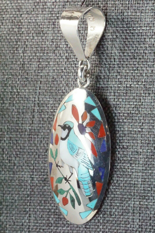Inlay Turquoise Bluebird & Sterling Silver Pendant - Quintin Quam Sr