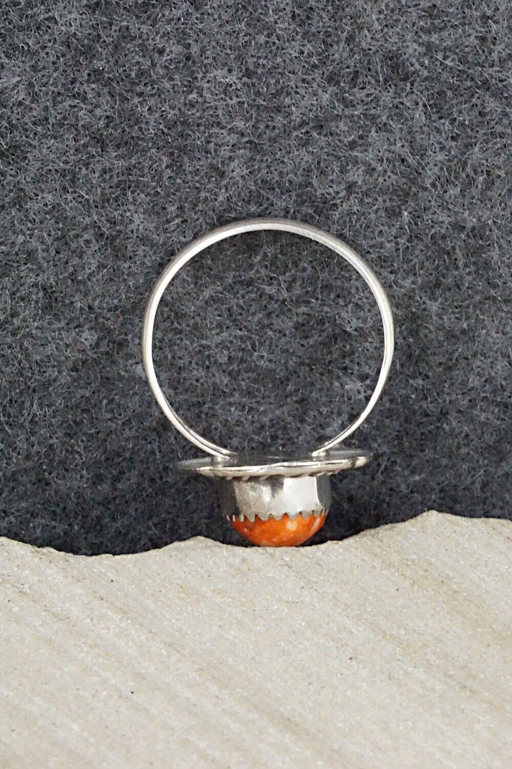 Spiny Oyster & Sterling Silver Ring - Freda Martinez - Size 8