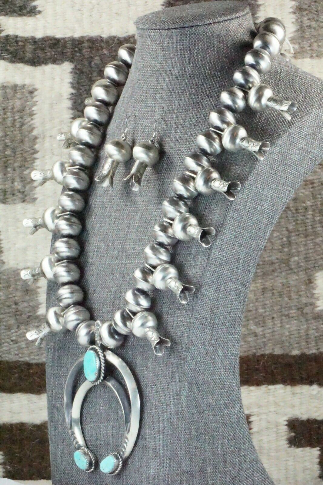 Turquoise & Sterling Silver Squash Blossom & Earrings - Chris Hale - High Lonesome Trading