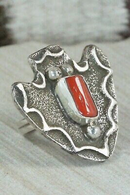 Coral & Sterling Silver Ring - Delbert Arviso - 8