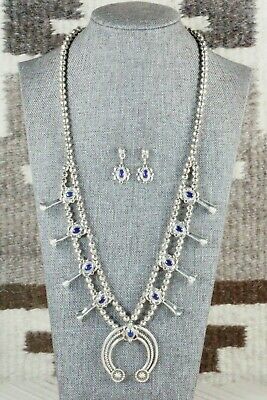 Lapis & Sterling Silver Squash Blossom & Earrings - Tom Lewis