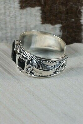 Navajo 5 Stone Onyx & Sterling Silver Bracelet - Davey Morgan - High Lonesome Trading