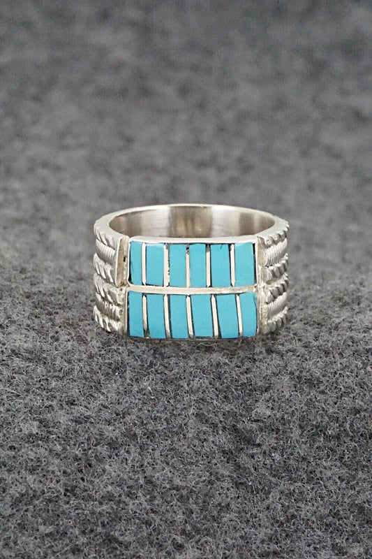 Turquoise & Sterling Silver Inlay Ring - Orlando Laweka - Size 6.5