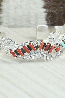 Coral, Turquoise & Sterling Silver Bracelet - Murray Hannaweeka