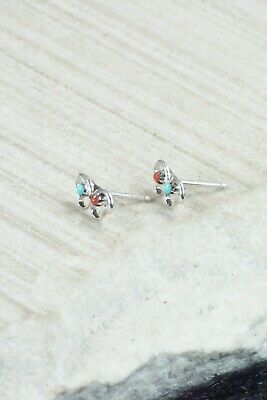 Turquoise, Coral & Sterling Silver Earrings - Dorothy Natachu
