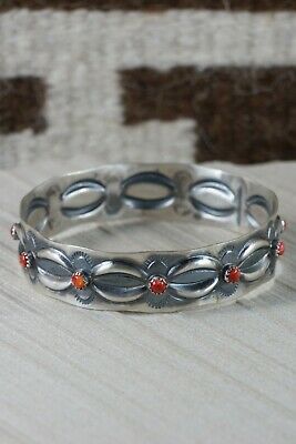 Navajo Coral & Sterling Silver Bangle Cuff - Tim Yazzie - High Lonesome Trading