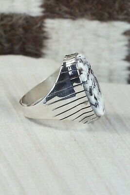 Navajo White Buffalo & Sterling Silver Ring - Ray Jack - Size 12.75
