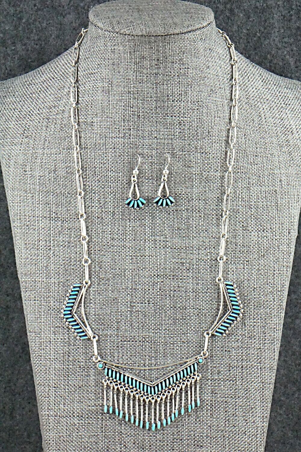 Turquoise & Sterling Silver Necklace and Earrings Set - Mildred Ukestine