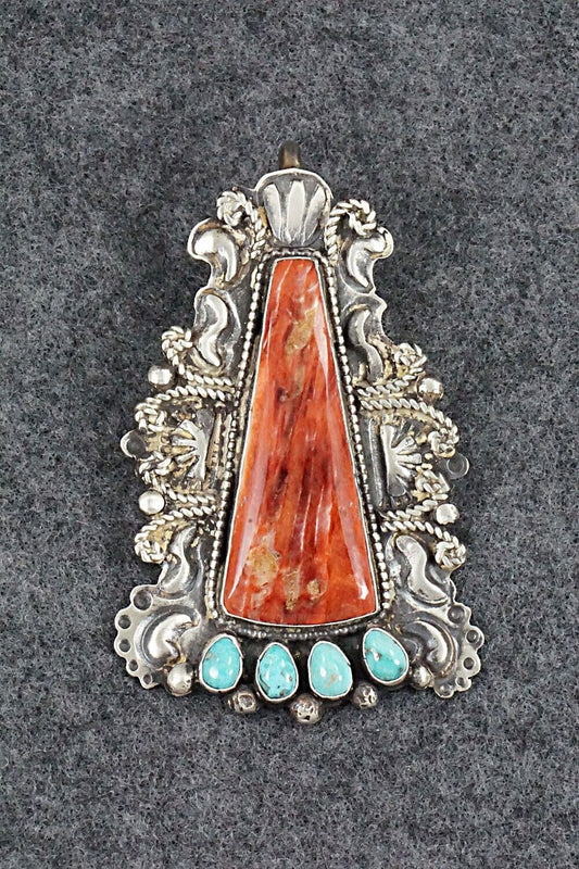 Spiny Oyster, Turquoise & Sterling Silver Pendant - Shawn Cayatineto