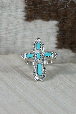 Zuni Turquoise and Sterling Silver Cross Ring - Cecilia Iule - Size 8