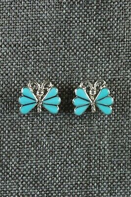 Zuni Turquoise & Sterling Silver Butterfly Earrings - Ken Yatsatie - High Lonesome Trading
