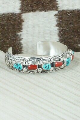 Turquoise, Coral & Sterling Silver Bracelet - Grace Silver