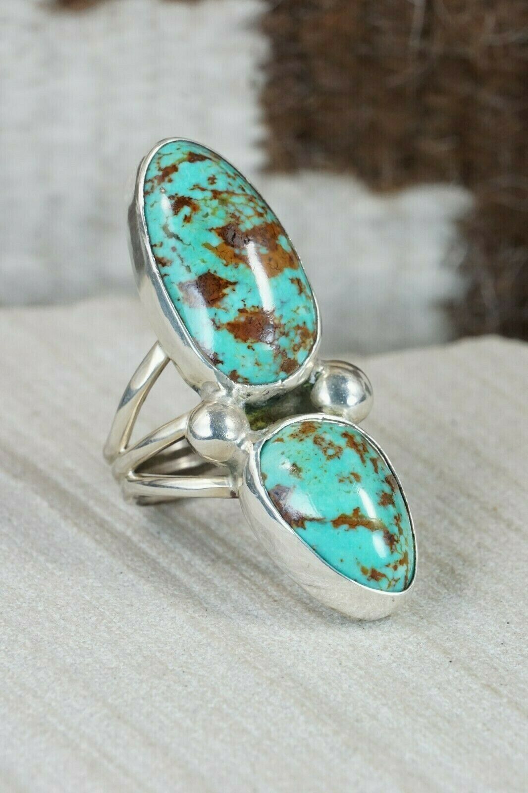 Navajo Turquoise and Sterling Silver Ring - Rick Martinez - Size 8