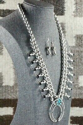 Turquoise & Sterling Silver Squash Blossom & Earrings - Leon Kirlie - High Lonesome Trading