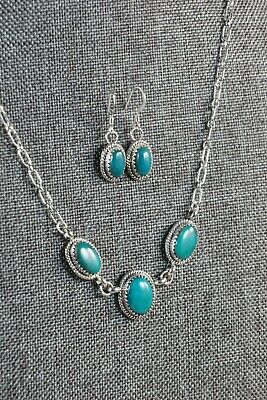 Navajo Turquoise & Sterling Silver Necklace and Earrings Set - Mark Barney