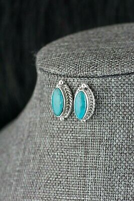 Navajo Turquoise and Sterling Silver Earrings - Bucky Belin - High Lonesome Trading