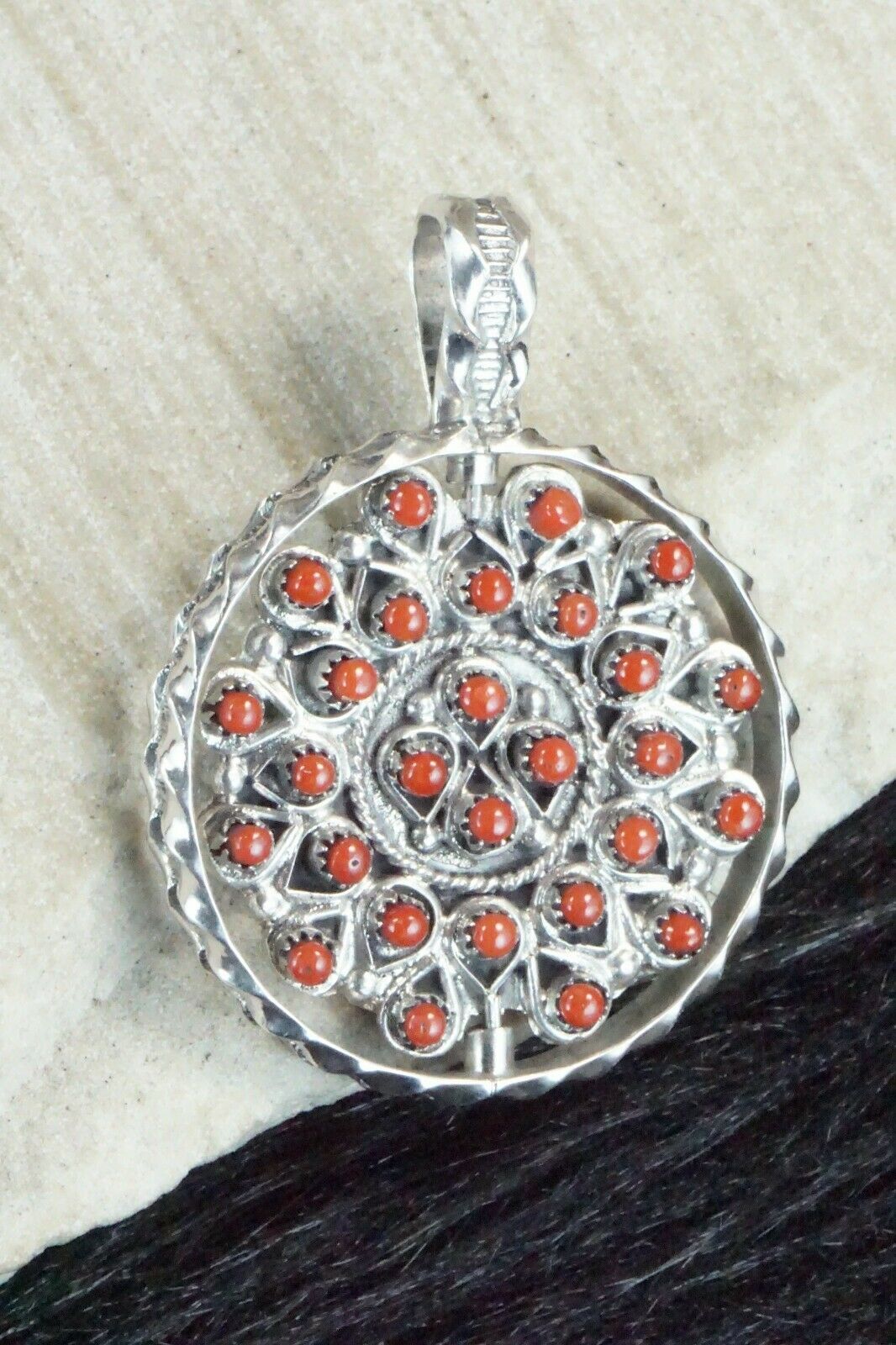 Coral, Turquoise & Sterling Silver Pendant - Wayne Johnson Sr.