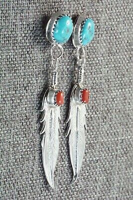 Turquoise, Coral & Sterling Silver Earrings - Sharon McCarthy