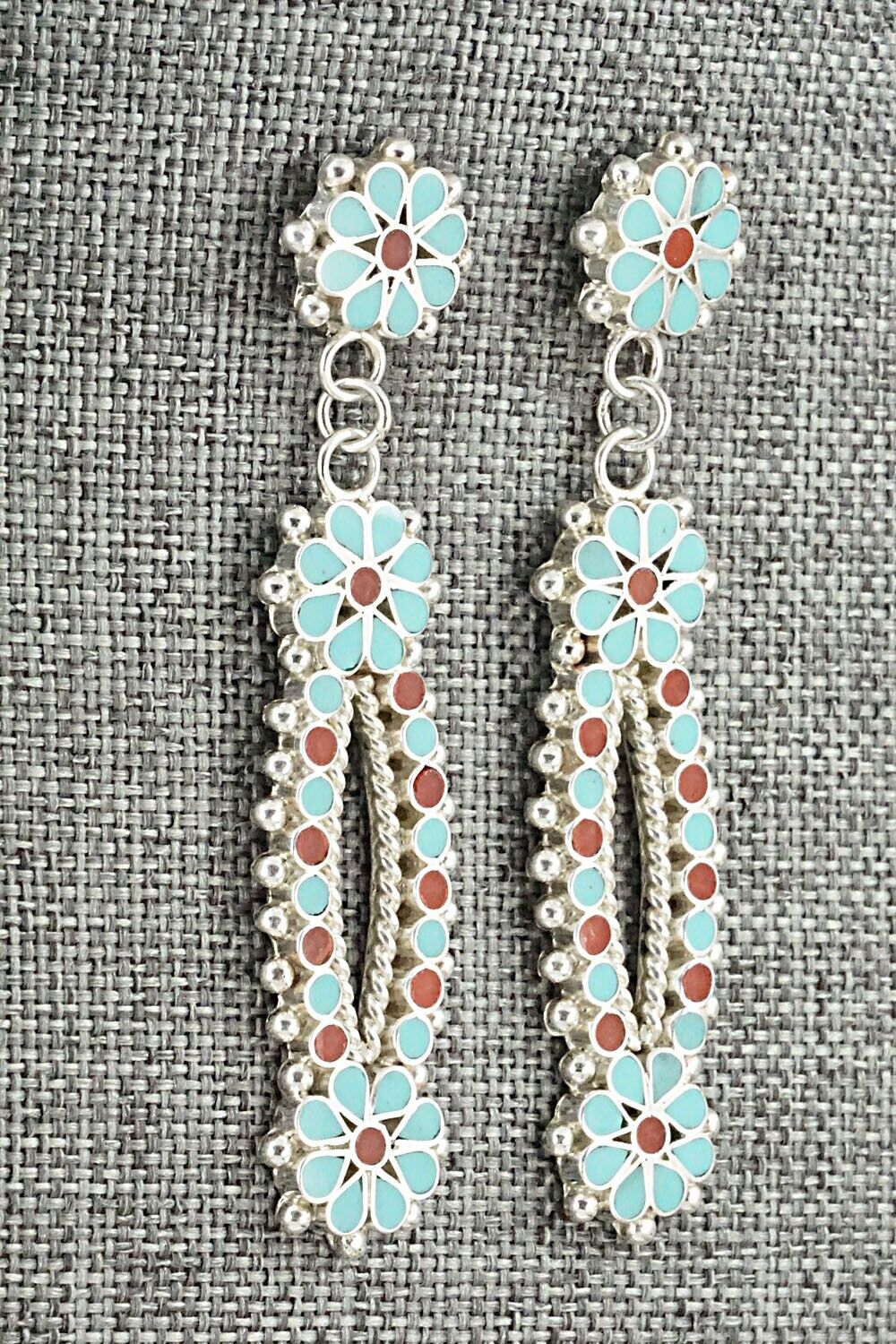 Turquoise, Coral & Sterling Silver Earrings - Michelle Peina