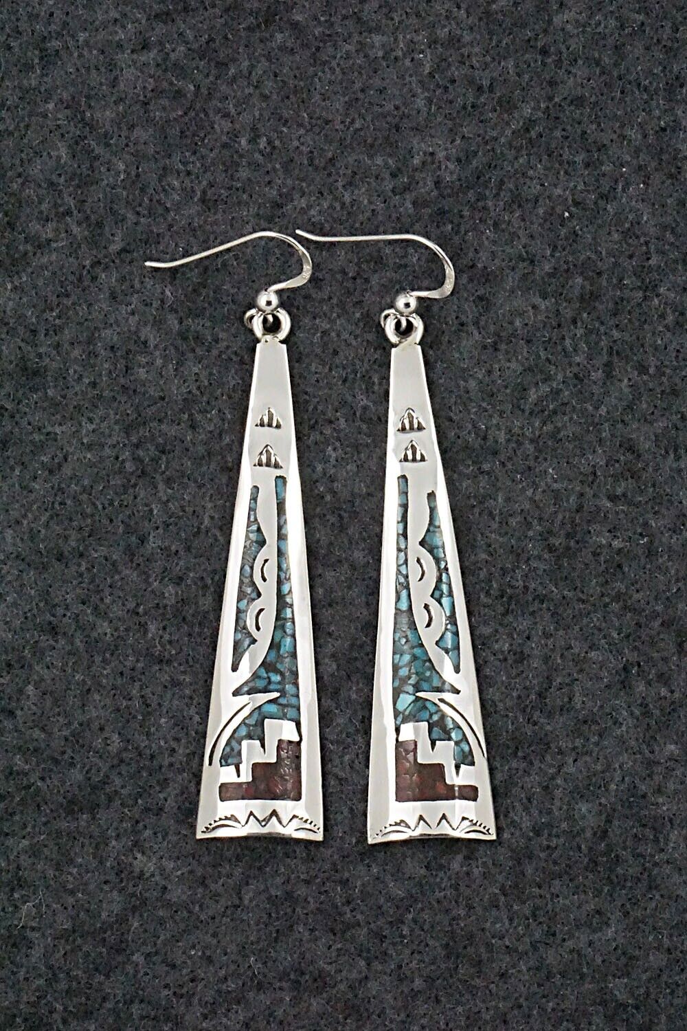 Turquoise, Coral & Sterling Silver Earrings - Jolene Yazzie