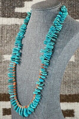 Turquoise, Spiny Oyster & Sterling Silver Necklace - Native American